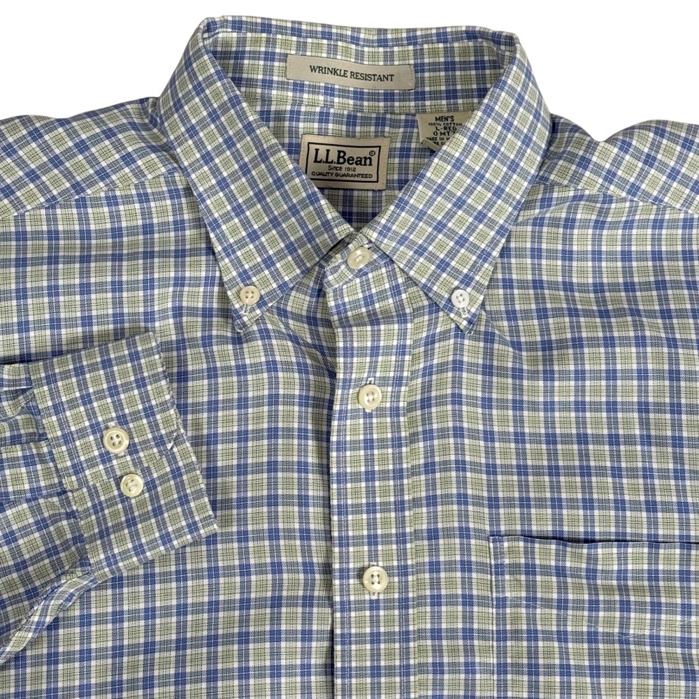 LLBean Mens Wrinkle Resistant Plaid Button Down Shirt Long Sleeve Utility Mens L